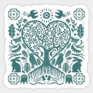 Rustic Early American Tree Of Life Woodcut Sticker